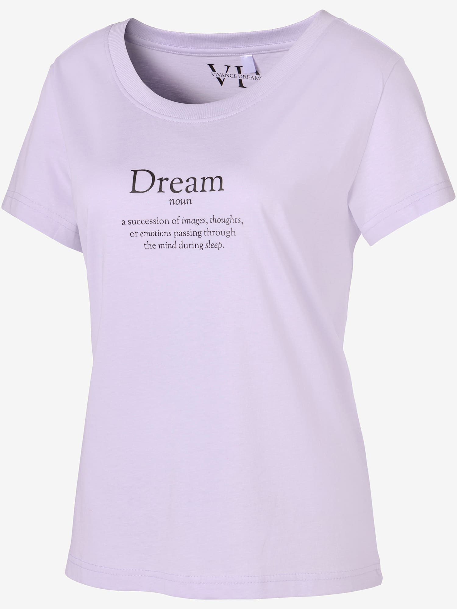 Haut de pyjama court imprimé devant, couleur : violet moyen uni, taille 38/40, marque Vivance Dreams by Lascana, 100% coton - helline