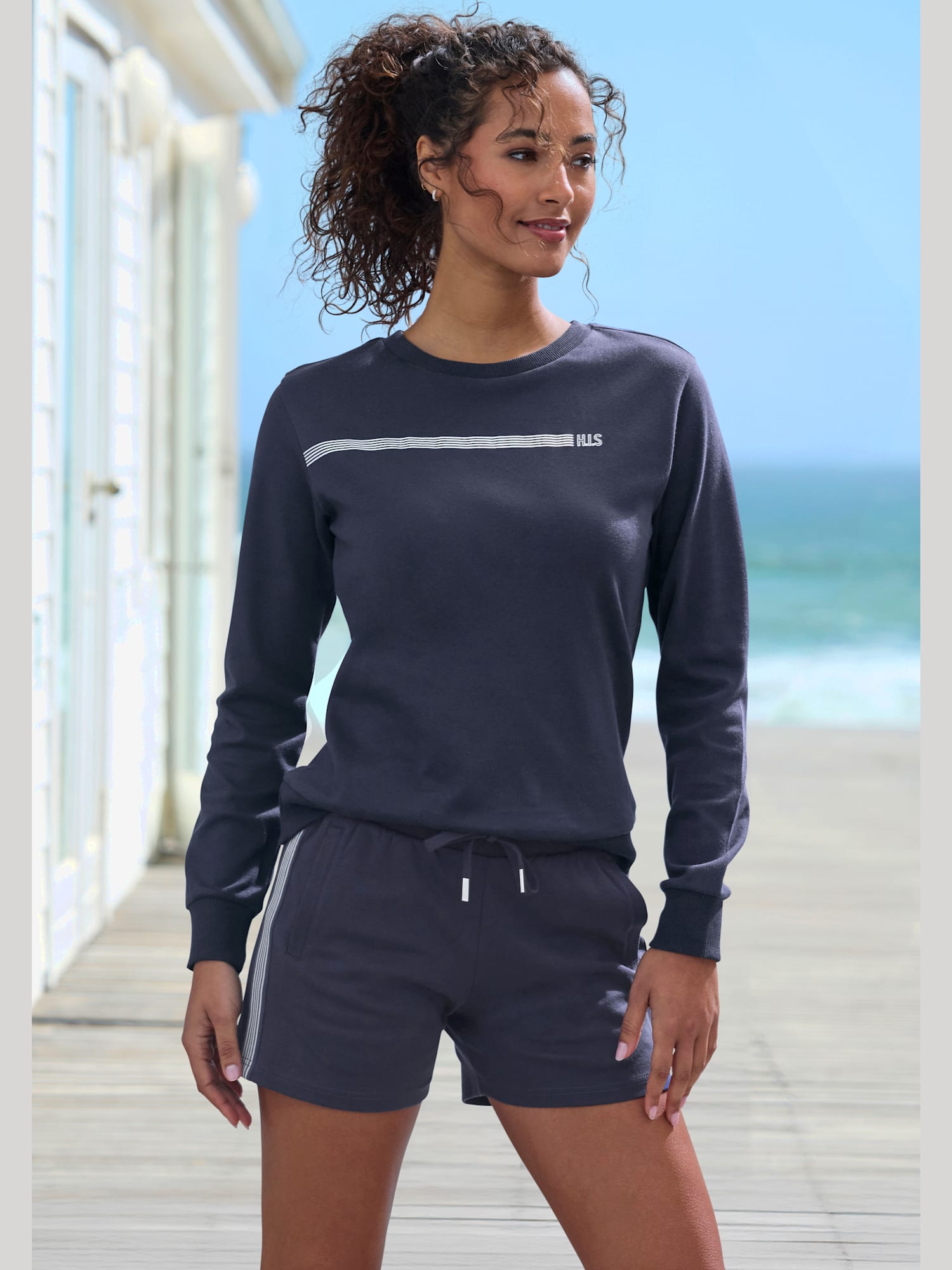 Sweatshirt basique à encolure ronde, couleur bleu, taille 44, marque H.I.S - helline