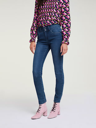 Jeans effet ventre plat coupe skinny, couleur bleu denim - HELLINE