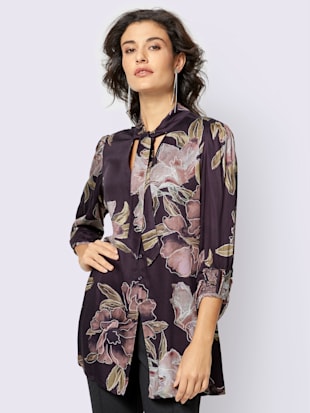 Chemisier long motif floral manches 3/4