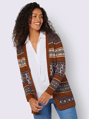 Veste en tricot jacquard forme ouverte et longue tendance