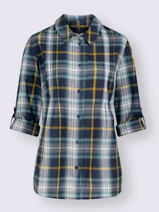 Chemisier à carreaux col chemise manches longues retroussables