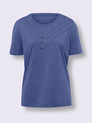 T-shirt à manches courtes nervures et boutons décoratifs devant (Image 3)