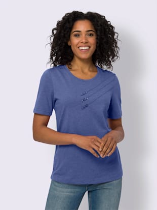 T-shirt à manches courtes nervures et boutons décoratifs devant (Image 1)