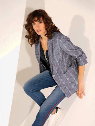 Blazer en lin et coton très confortable, couleur noir-blanc à carreaux - HELLINE