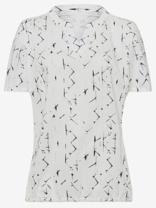Chemisier femme tendance col tunisien manches courtes motif graphique