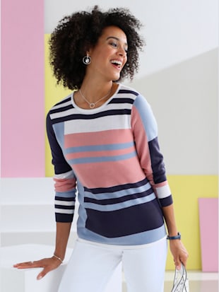 Pull encolure ronde motif color block tendance
