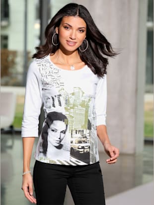 T-shirt à manches 3/4 imprimé transfert couleur argent