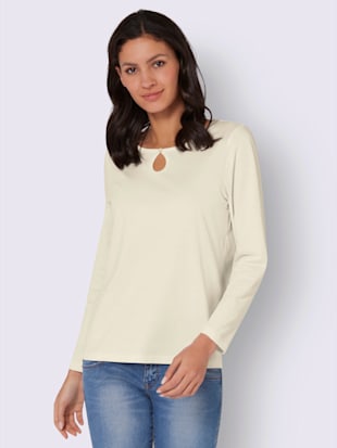 T-shirt à manches longues encolure ronde avec fente en forme de goutte avec bouton