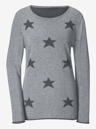 Pull femme intarsia motif étoiles col rond fintions roulottées