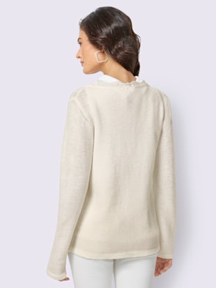 Pull femme cache-cœur finitions ondulés col en v manches longues