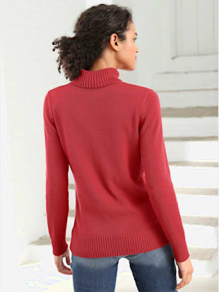 Pull femme col roulé manches ourlet avec finitions côtelées