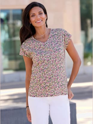 T-shirt en v motif floral féminin