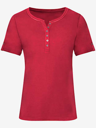 T-shirt en coton col rond avec patte de boutonnage manches courtes