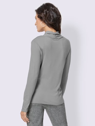 T-shirt en viscose col montant drapé superposé manches longues