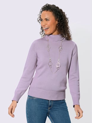 Pull femme col roulé manches ourlet avec finitions côtelées