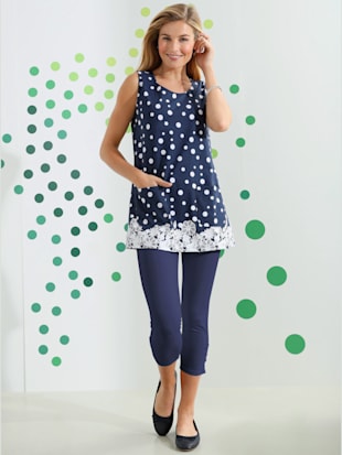 Débardeur long bordures imprimées - marine à motifs - 44 - Moda Vilona