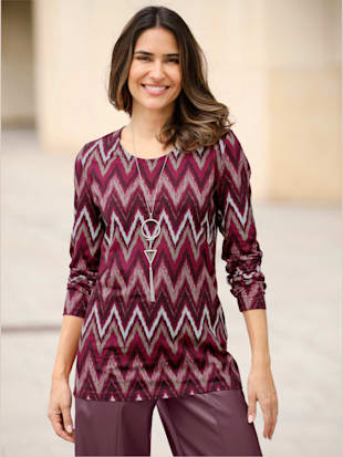T-shirt long motif zigzag tendance - mauve-hortensia imprimé - 44 - Moda Vilona