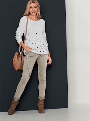 Pull en maille avec coeurs brodés col rond