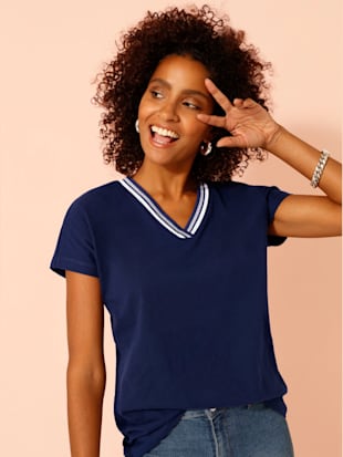T-shirt femme en coton col en v avec ruban manches courtes