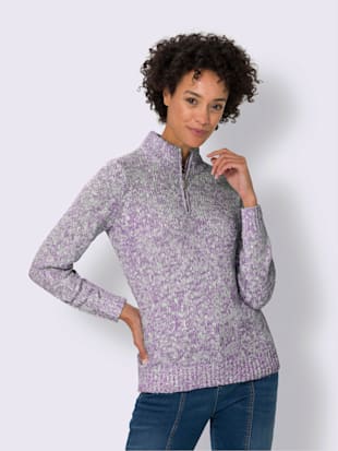 Pull fil fantaisie col montant zippé manches longues