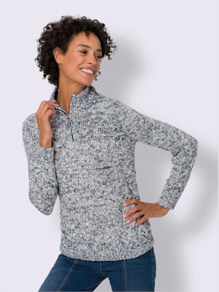 Pull fil fantaisie col montant zippé manches longues