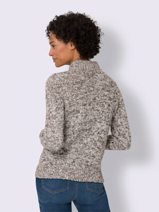 Pull fil fantaisie col montant zippé manches longues