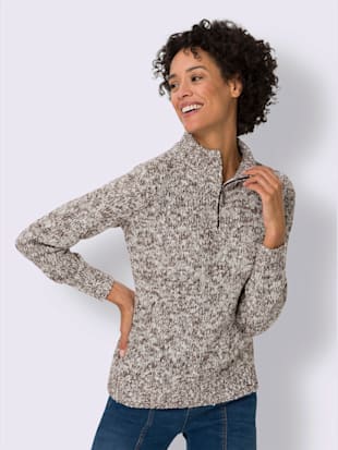 Pull fil fantaisie col montant zippé manches longues