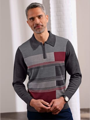 Pull homme intarsia motifs géométriques col polo fermeture à glissière