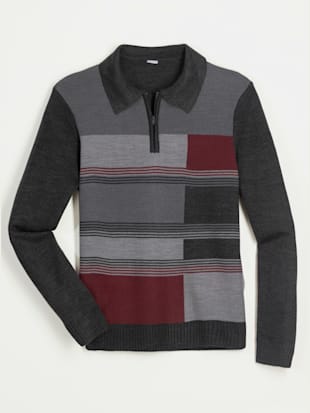 Pull homme intarsia motifs géométriques col polo fermeture à glissière