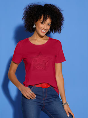 T-shirt à manches courtes imprimé feuille brillant - fraise - 48 - Witt