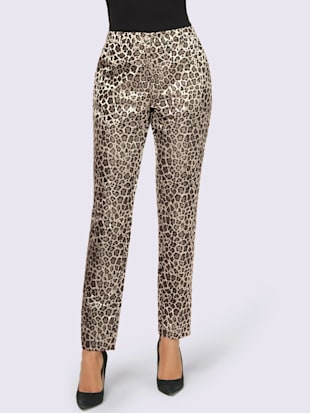 Pantalon plissé 15% soie, coleur sésame-taupe foncé à motifs - HELLINE