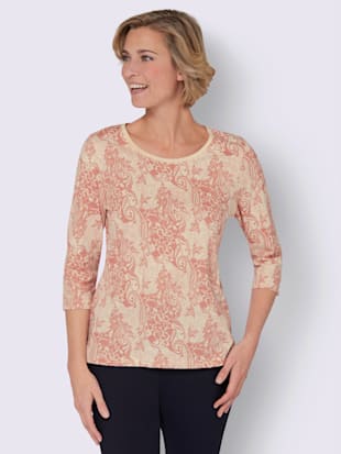 T-shirt à manches 3/4 manches 3/4 mode , poudre-bois de rose imprimé, taille 40 - MODA VILONA - Mode Femme et Homme