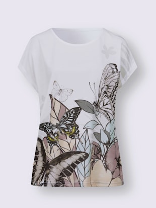 T-shirt à encolure ronde tendance avec motif floral et papillons