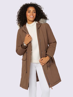 Manteau capuche avec imitation fourrure amovible