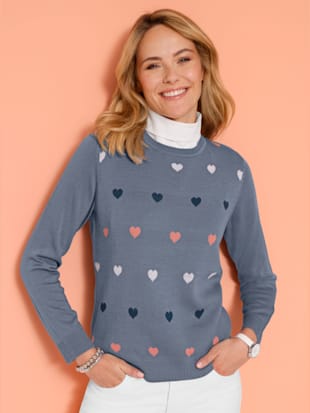 Pull encolure ronde motif cœur tendance (Image 1)
