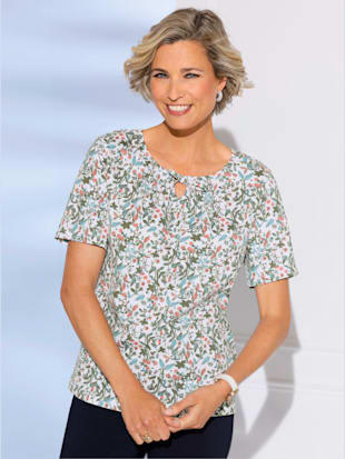 T-shirt à manches courtes fronces et lien à nouer sur l'encolure (Image 1)