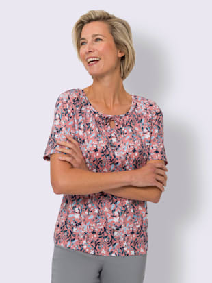 T-shirt à manches courtes fronces et lien à nouer sur l'encolure (Image 1)