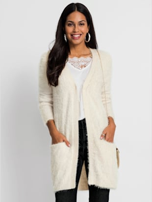 Veste longue en tricot fil moelleux à poils longs