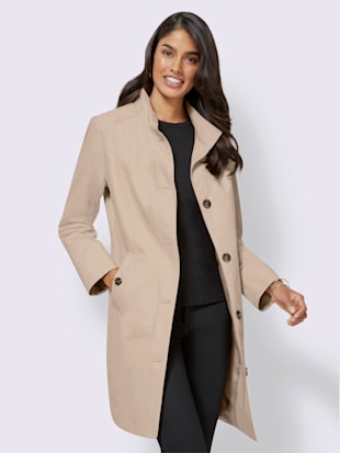 Manteau style trench col montant poches raglan avec boutons contrastés