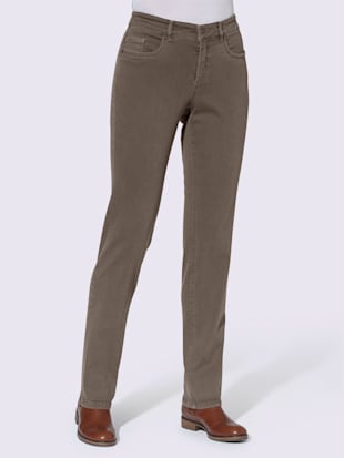 Jean 5 poches qualité coton doux sur la peau, coleur taupe - HELLINE