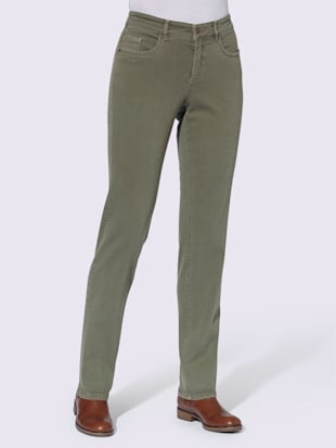 Jean 5 poches qualité coton doux sur la peau, coleur vert olive - HELLINE