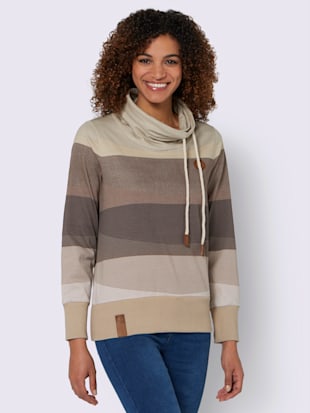 Sweatshirt pur coton - beige-chocolat à rayures fines - 52 - WITT