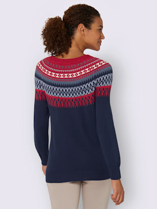 Pull Norvégien Femme Jacquard Géométrique - Laine Douce, Col Bateau, Manches Longues, Grande Taille, Style Vintage