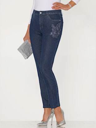 Jean application avec broderie et paillettes