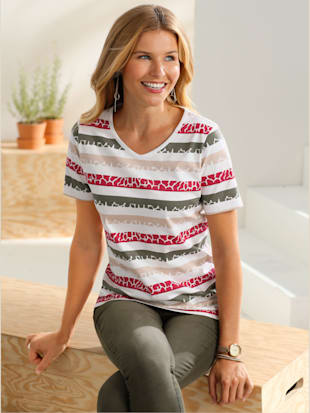 T-shirt femme à rayures mutlicolores col v