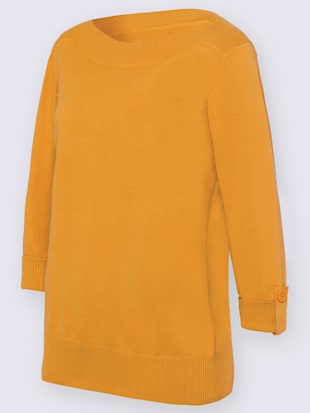 Pull col bateau manches 3/4 avec finitions côtelées , ocre, taille 44 - MODA VILONA - Mode Femme et Homme
