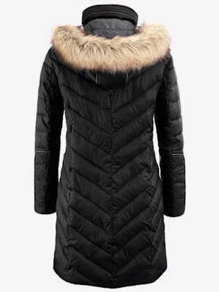 Manteau ultra chaud matelassé coupe cintrée col montant capuche amovible imitation fourrure