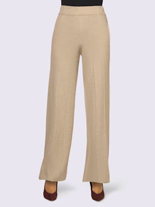Pantalon en tricot 30% laine vierge, couleur sable chiné - HELLINE