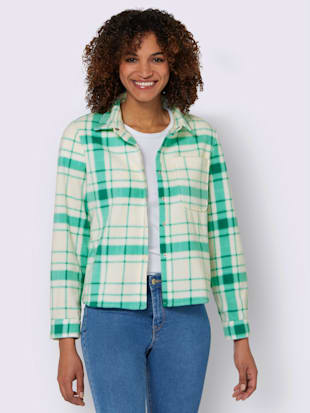 Veste polaire polaire très douce, coleur bleu vert-couleur ivoire à carreaux - HELLINE